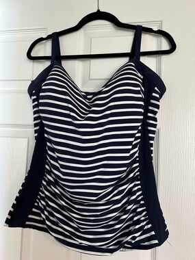 Lands' End Navy & White Swim Top with Tag Detail